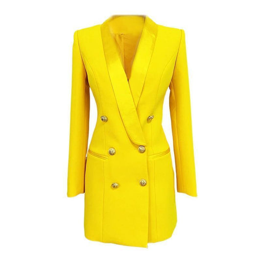 Yellow Tuxedo Blazer Dress- Double Breasted - Blazer Dress - LeStyleParfait