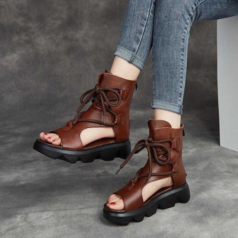 Zipper Leather Wedge Sandals - Wedge Shoes - LeStyleParfait