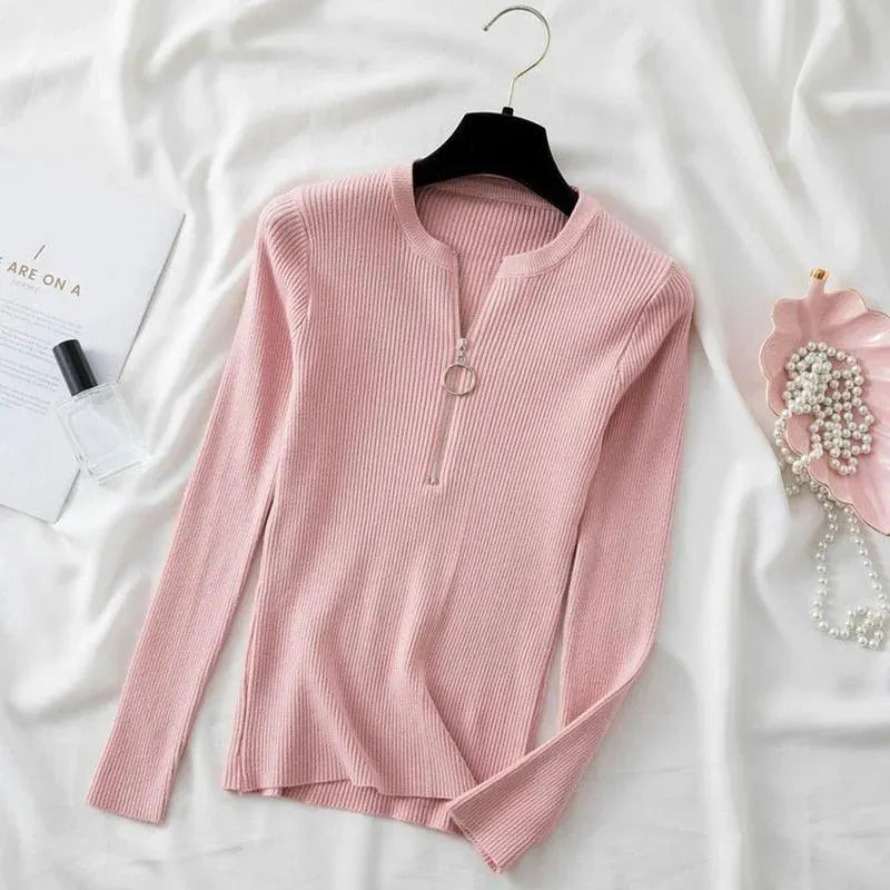 Zipper Mock Neck Sweater - Pullover Sweater - LeStyleParfait