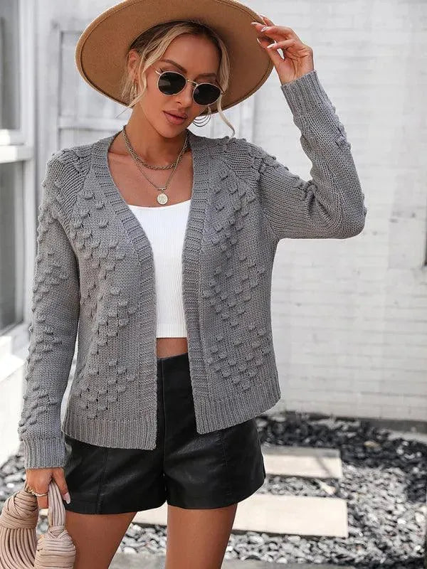 Women's 3D Textured V-Neck Button Cardigan Sweater