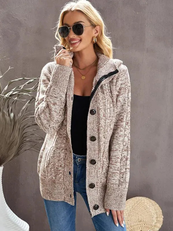 Women’s Hooded Cable Knit Cardigan Sweater – Casual Button Style