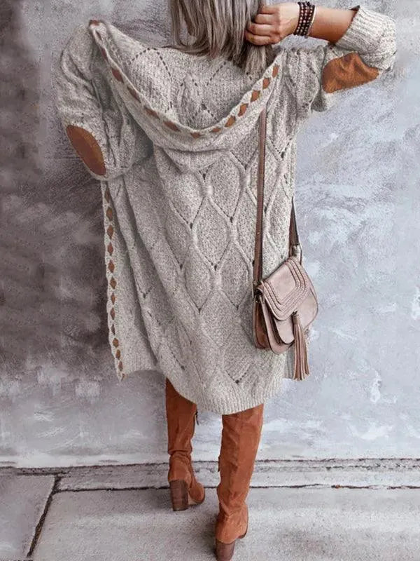 Women’s Hooded Longline Cardigan Sweater – Open Front