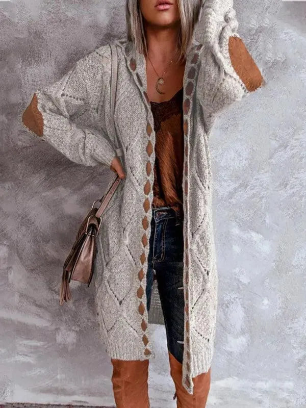 Women’s Hooded Longline Cardigan Sweater – Open Front