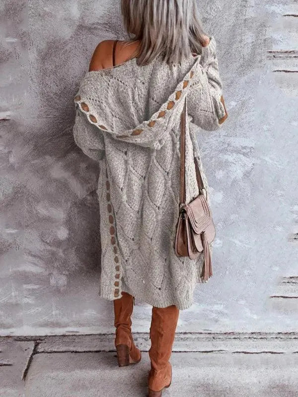 Women’s Hooded Longline Cardigan Sweater – Open Front