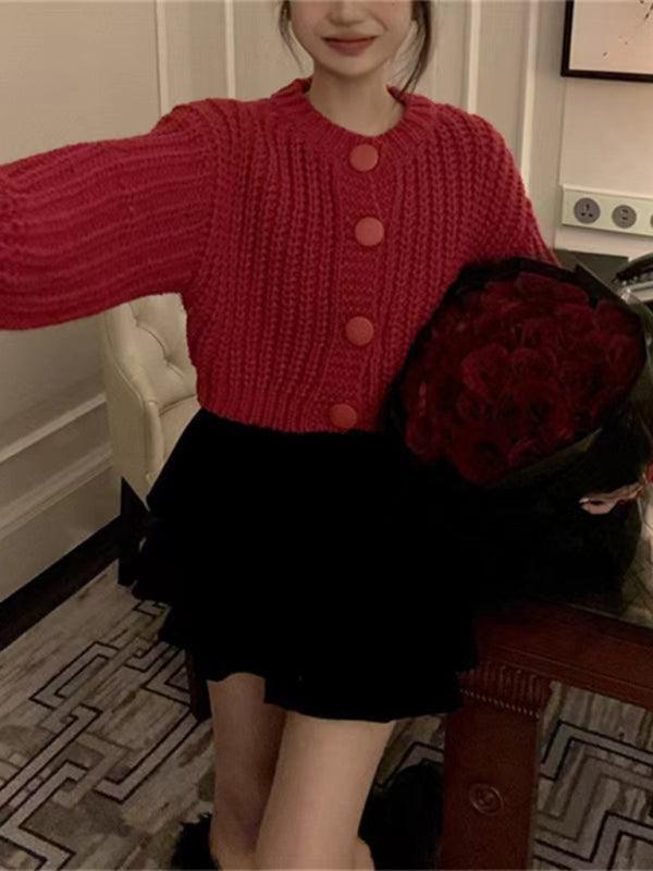 Buttoned Women Crop Cardigan Sweater - Cardigan Sweater - LeStyleParfait