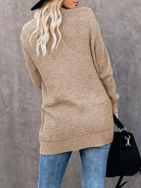 Curved Placket Large Pocket Women Cardigan Sweater - Cardigan Sweater - LeStyleParfait
