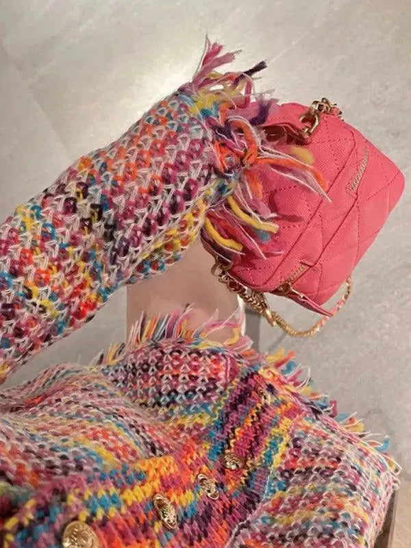 Lazy Knit Cardigan Over Fringed Sweater - Cardigan Sweater - LeStyleParfait