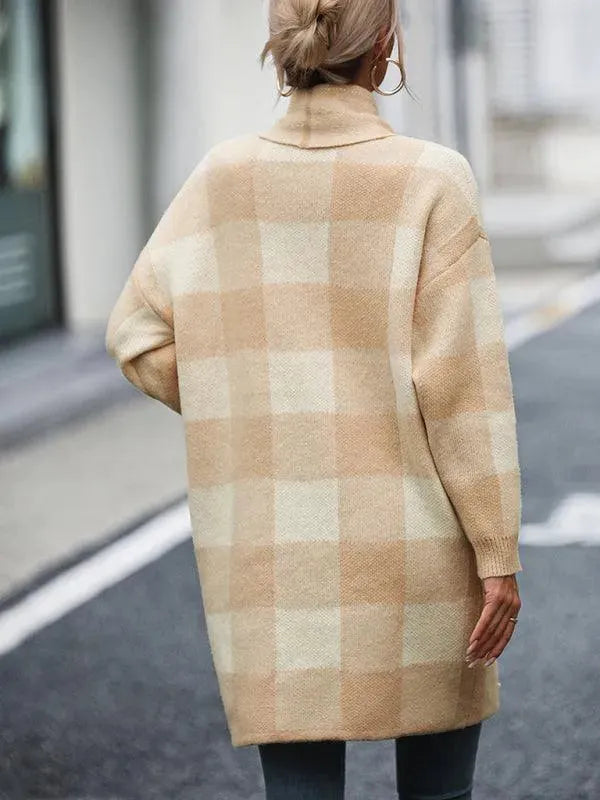 Loose Plaid Color Block Knit Cardigan Sweater - Cardigan Sweater - LeStyleParfait