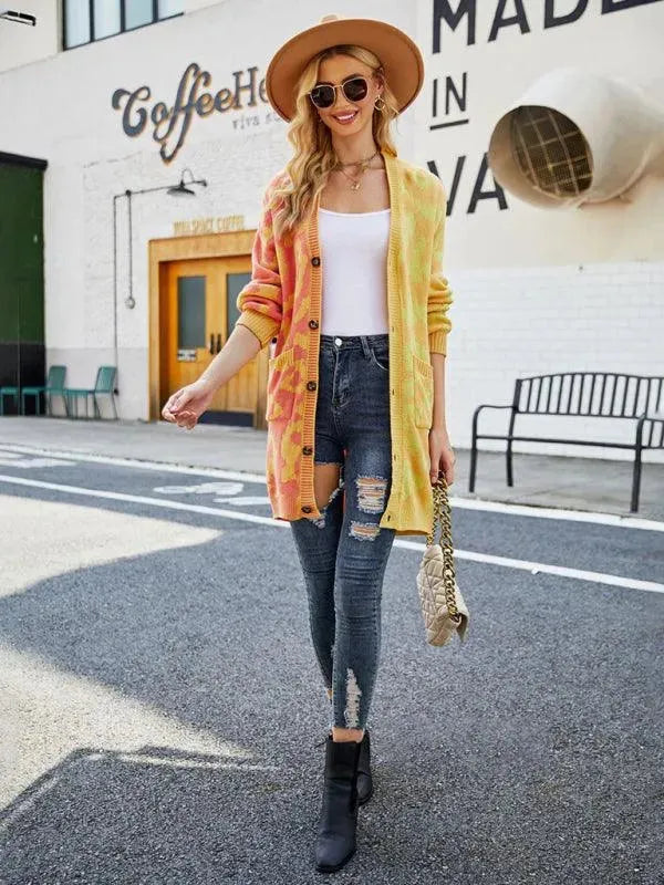 Mid-Length Leopard Knitted Cardigan Sweater - Cardigan Sweater - LeStyleParfait