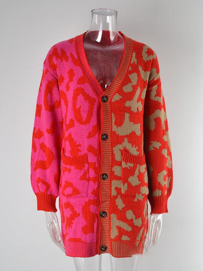 Mid-Length Leopard Knitted Cardigan Sweater - Cardigan Sweater - LeStyleParfait