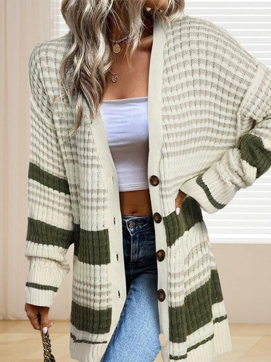 Mid-Length Striped Women Cardigan Sweater - Cardigan Sweater - LeStyleParfait