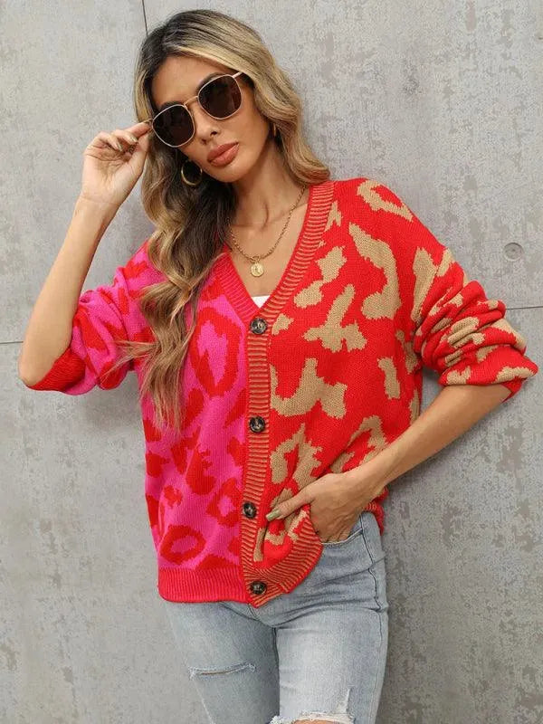 LeStyleParfait Women's Sweaters Casual Cardigan Patchwork V-Neck Long Sleeves-Cardigan Sweater