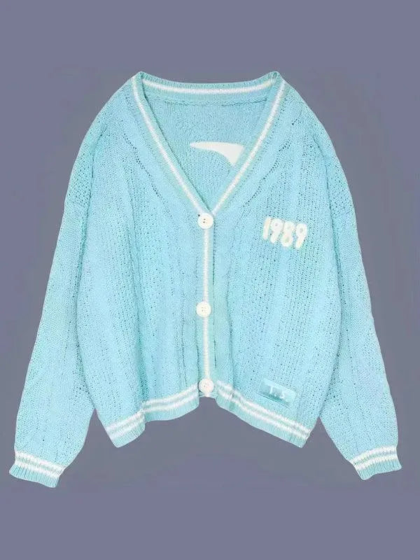 Women’s Embroidered Oversized Cardigan Sweater – V-Neck Knit