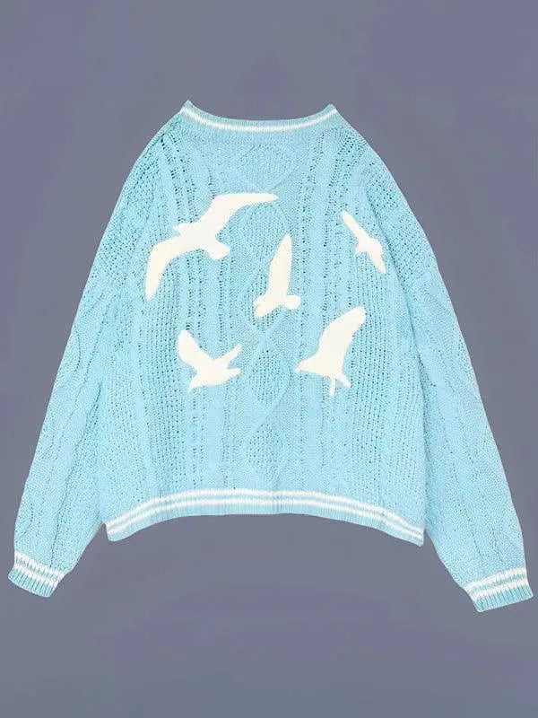 Women’s Embroidered Oversized Cardigan Sweater – V-Neck Knit