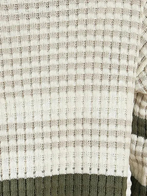 Women’s Striped Knit Cardigan Sweater – V-Neck Button Style