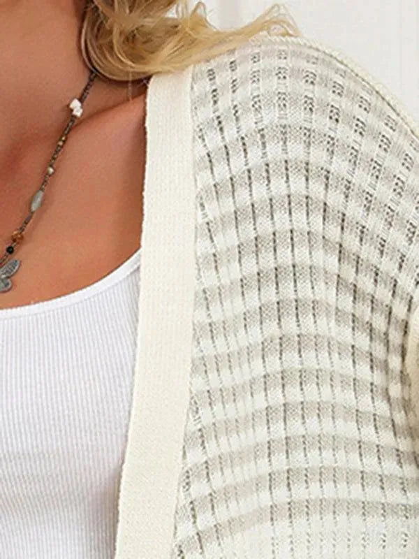 Women’s Striped Knit Cardigan Sweater – V-Neck Button Style