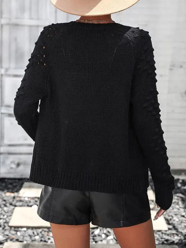 Women's 3D Textured V-Neck Button Cardigan Sweater